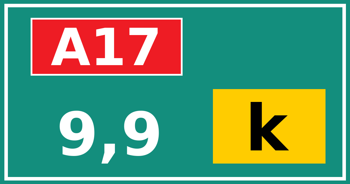 Hectometerbord A17 9,9 letter k