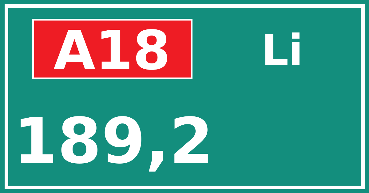 Hectometerbord A18 189,2 zijde Li