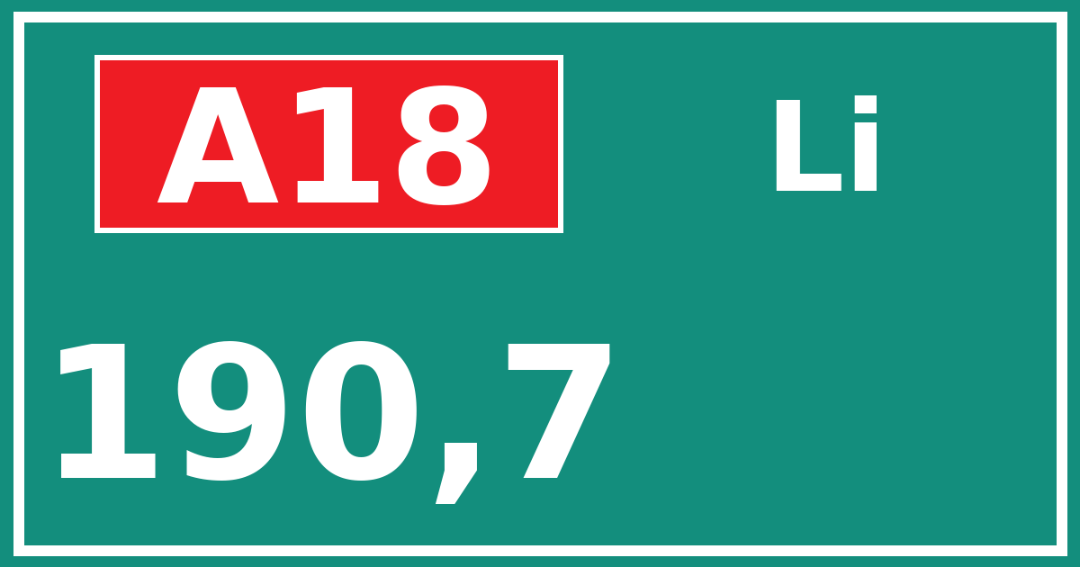 Hectometerbord A18 190,7 zijde Li