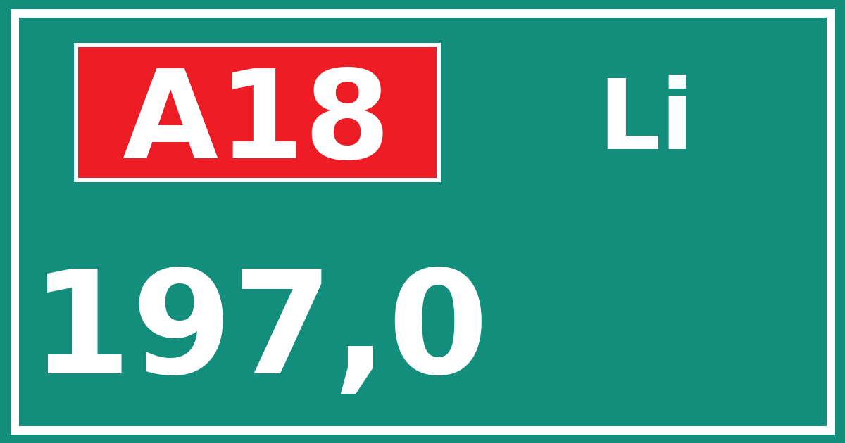 Hectometerbord A18 197,0 zijde Li