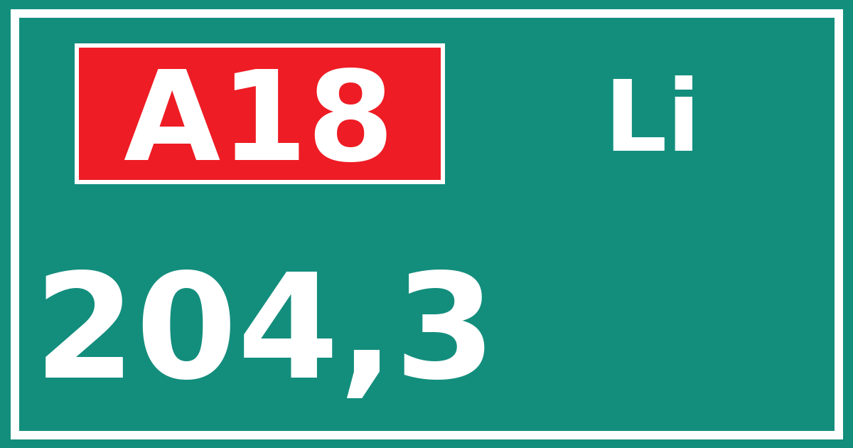 Hectometerbord A18 204,3 zijde Li
