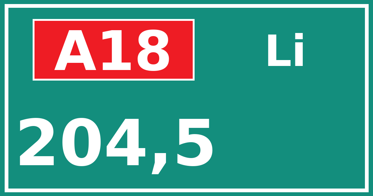 Hectometerbord A18 204,5 zijde Li