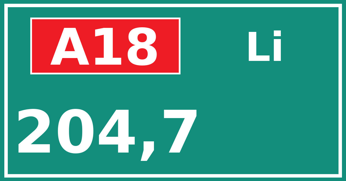Hectometerbord A18 204,7 zijde Li