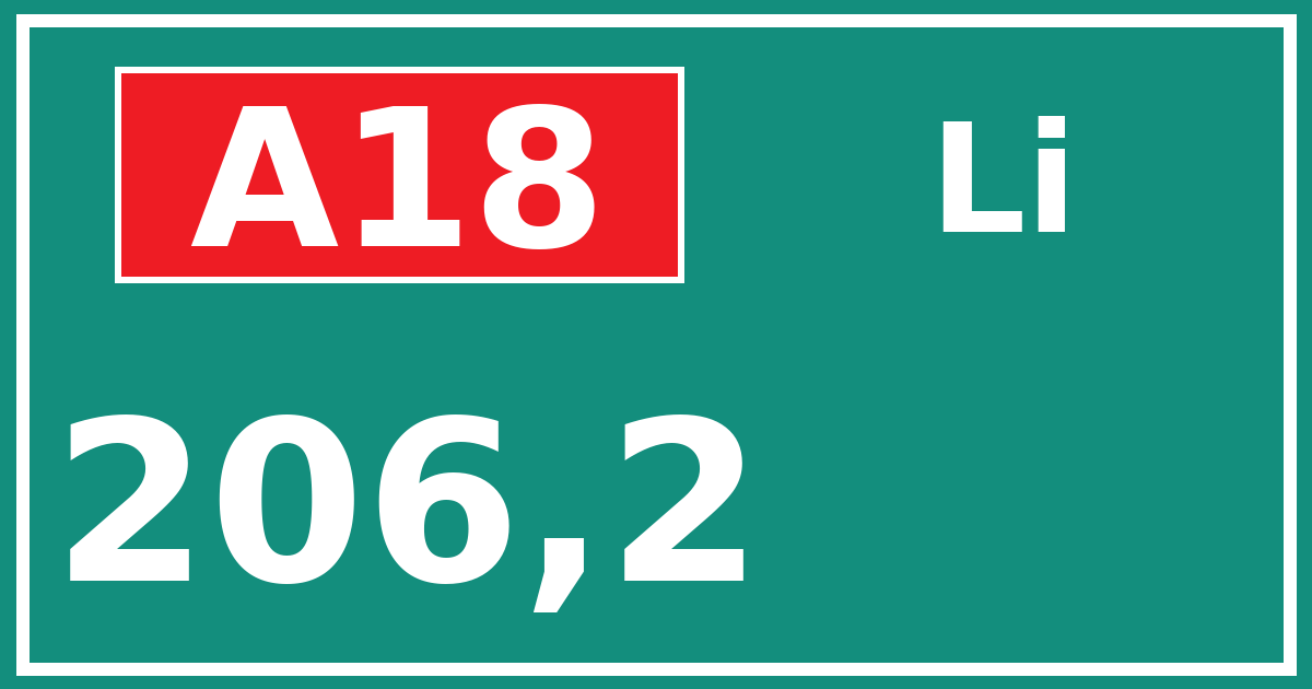 Hectometerbord A18 206,2 zijde Li