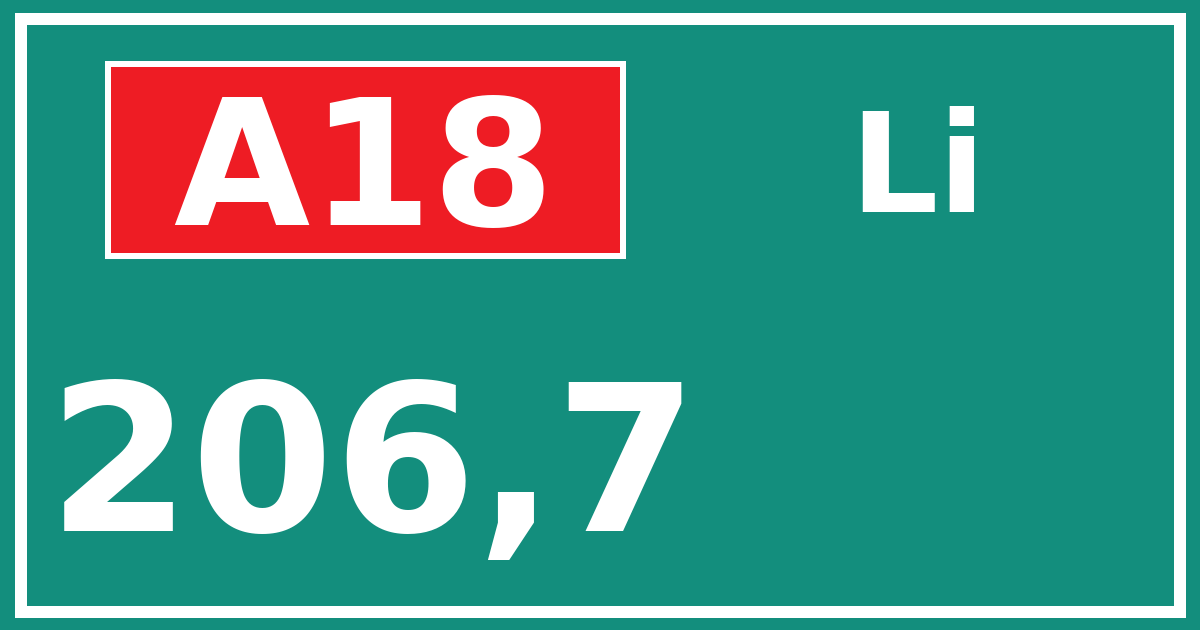 Hectometerbord A18 206,7 zijde Li