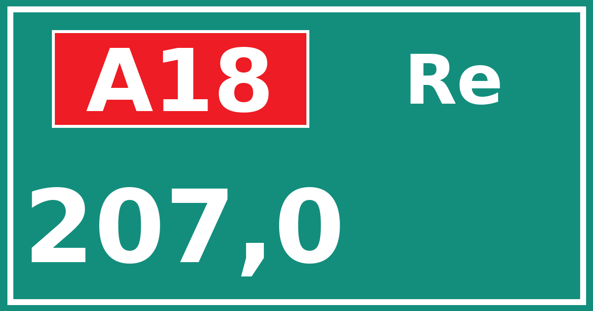 Hectometerbord A18 207,0 zijde Re