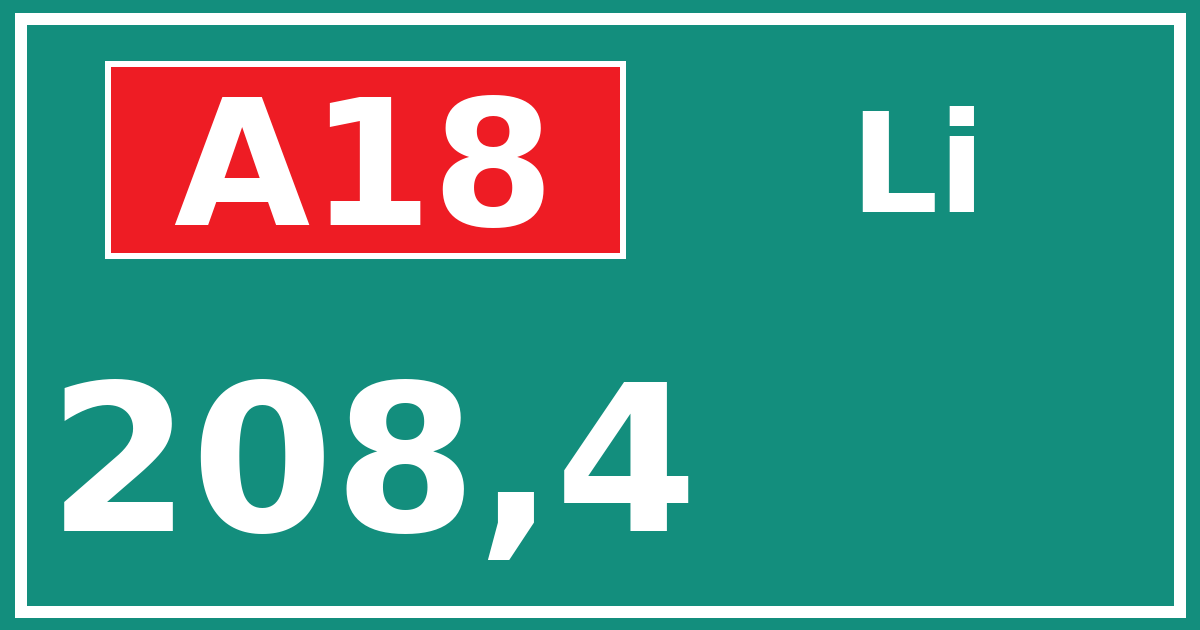 Hectometerbord A18 208,4 zijde Li