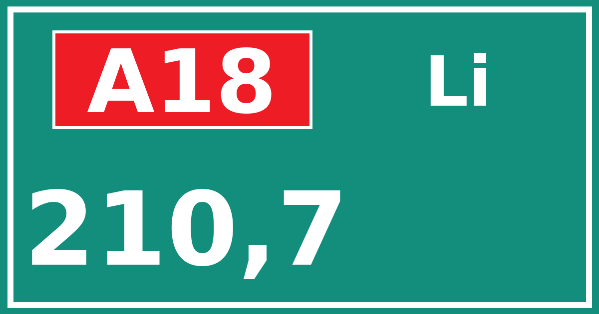 Hectometerbord A18 210,7 zijde Li