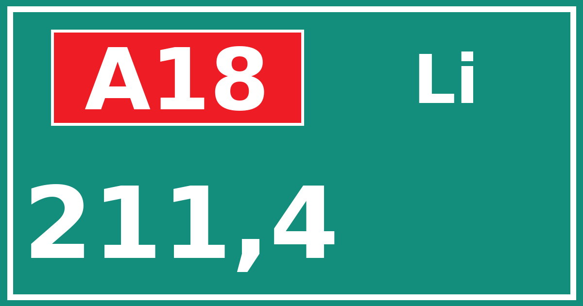 Hectometerbord A18 211,4 zijde Li