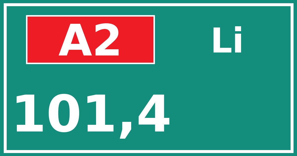 Hectometerbord A2 101,4 zijde Li