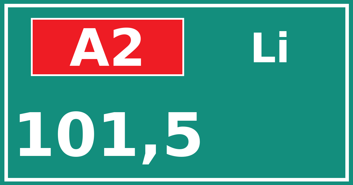 Hectometerbord A2 101,5 zijde Li