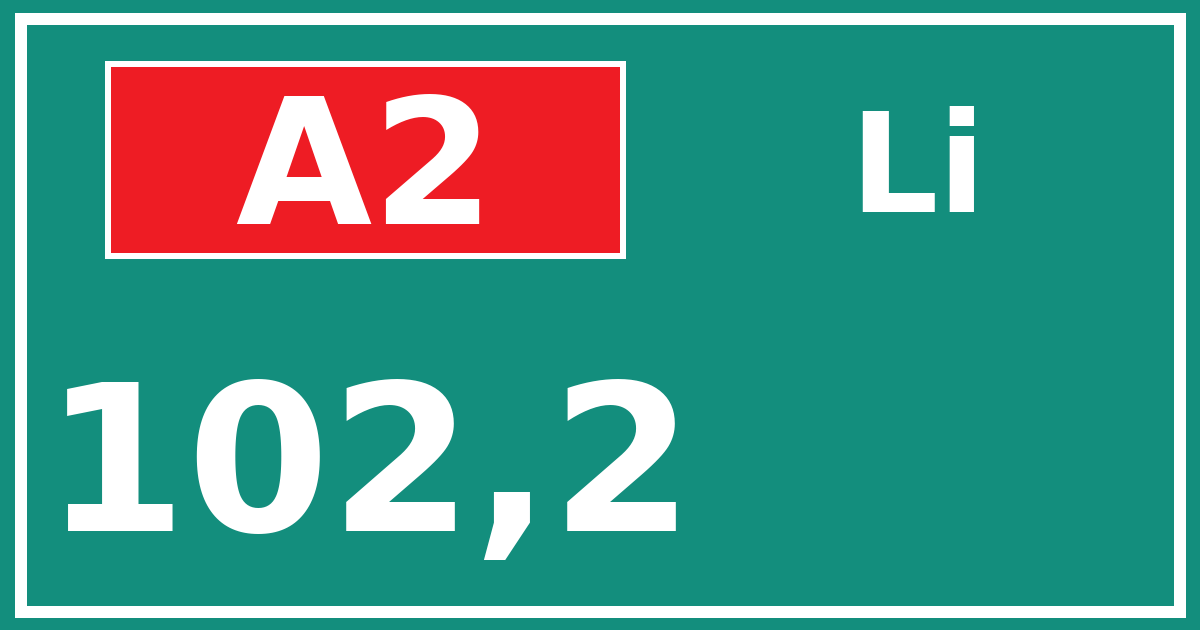 Hectometerbord A2 102,2 zijde Li