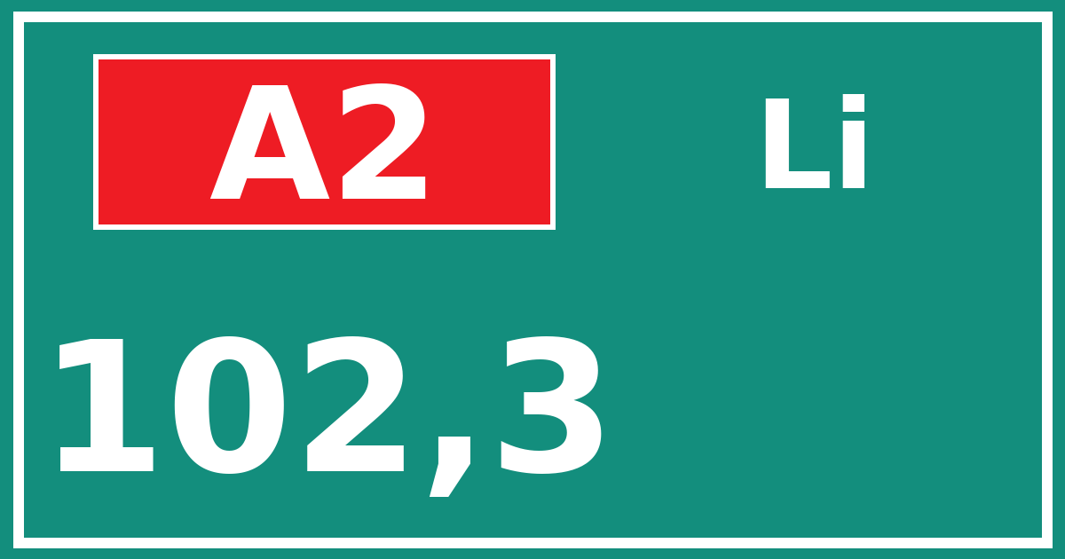 Hectometerbord A2 102,3 zijde Li