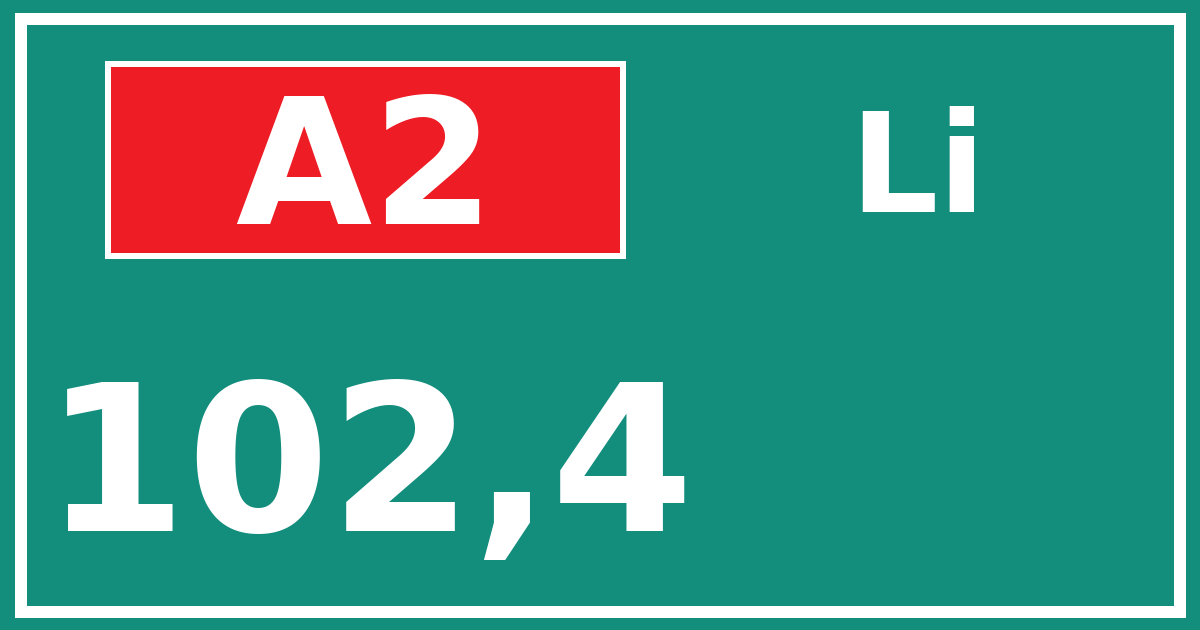 Hectometerbord A2 102,4 zijde Li