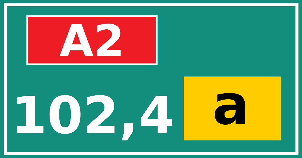 Hectometerbord A2 102,4 letter a