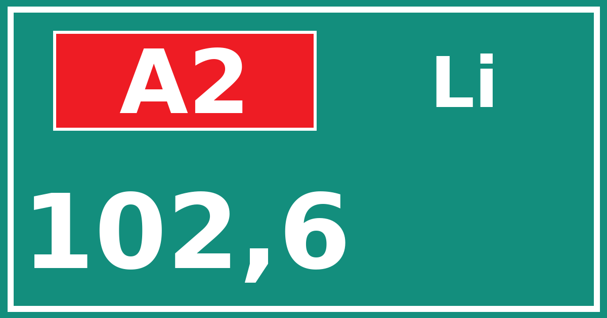 Hectometerbord A2 102,6 zijde Li
