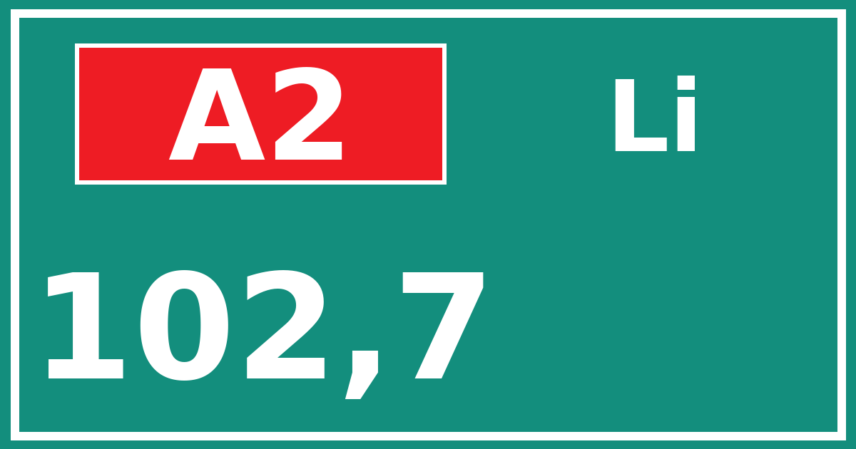 Hectometerbord A2 102,7 zijde Li