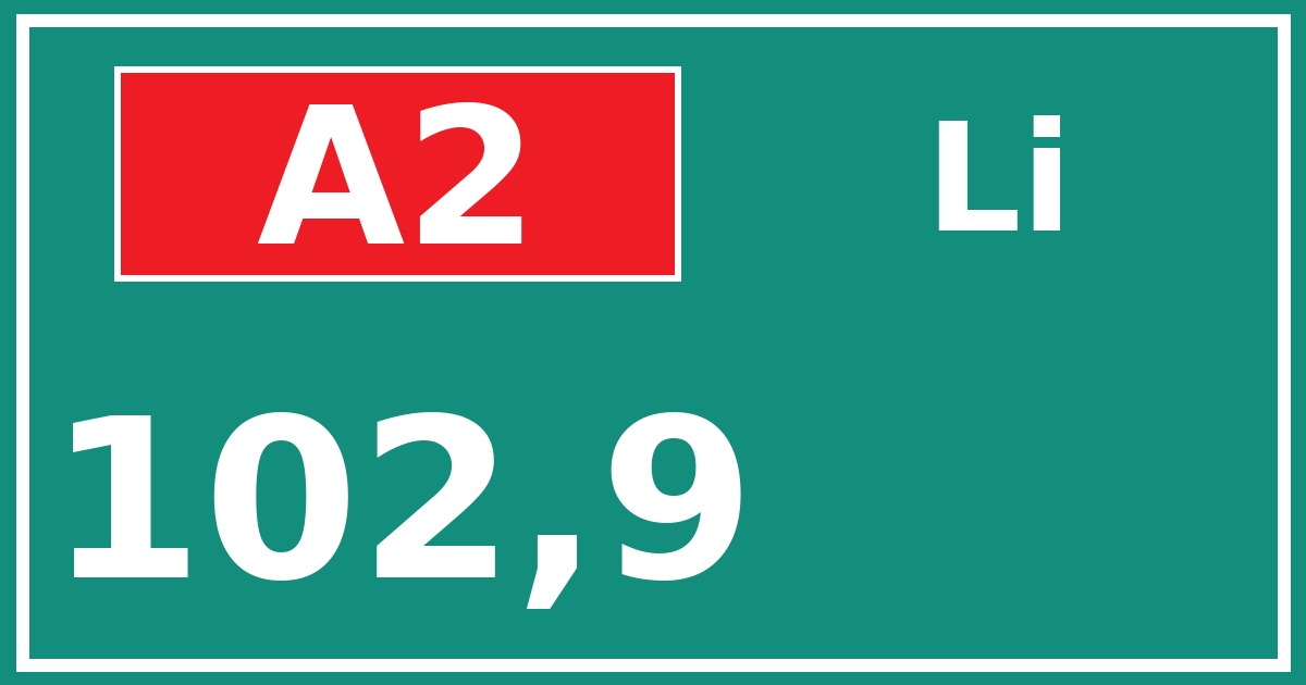 Hectometerbord A2 102,9 zijde Li