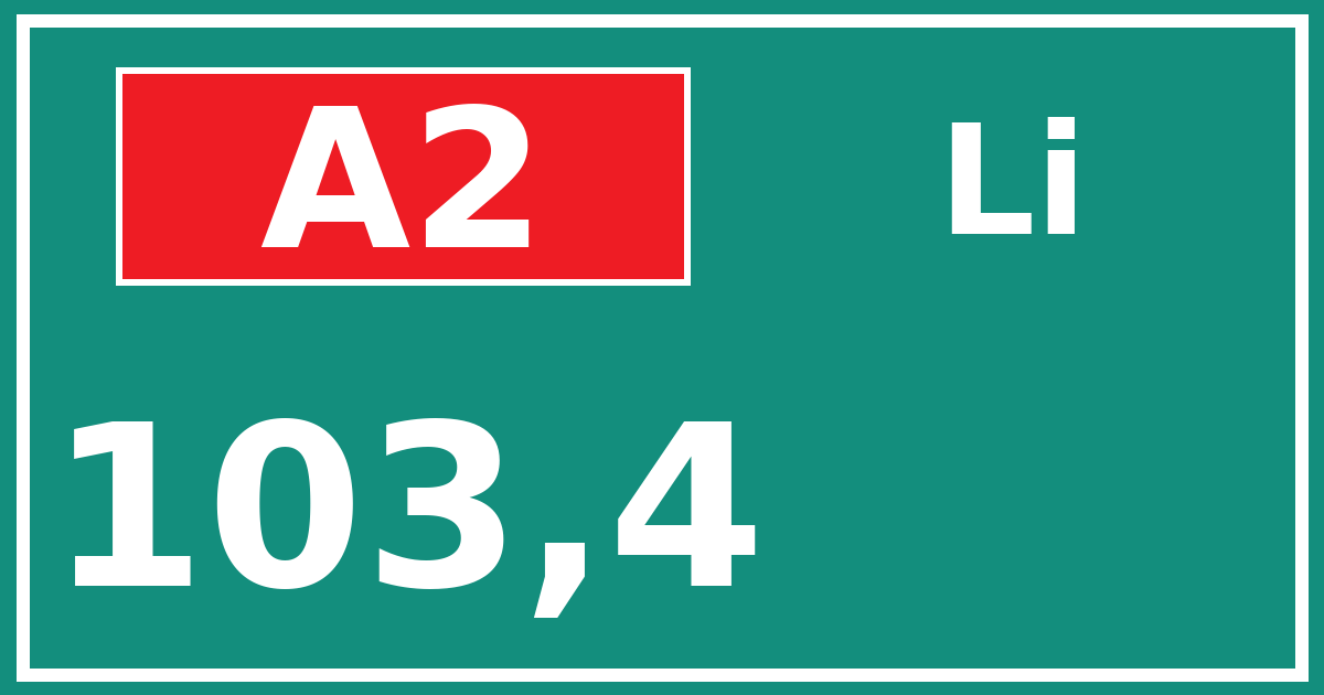 Hectometerbord A2 103,4 zijde Li