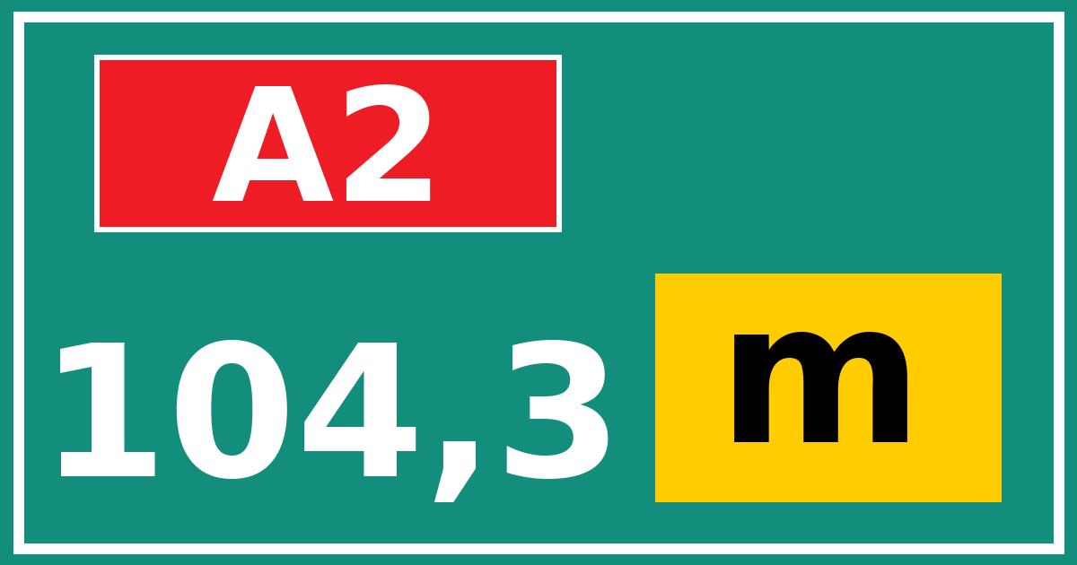 Hectometerbord A2 104,3 letter m