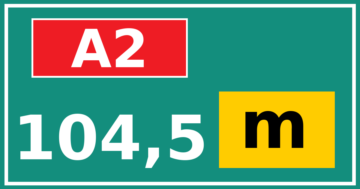 Hectometerbord A2 104,5 letter m