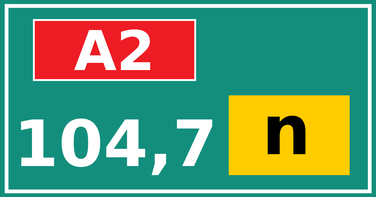 Hectometerbord A2 104,7 letter n