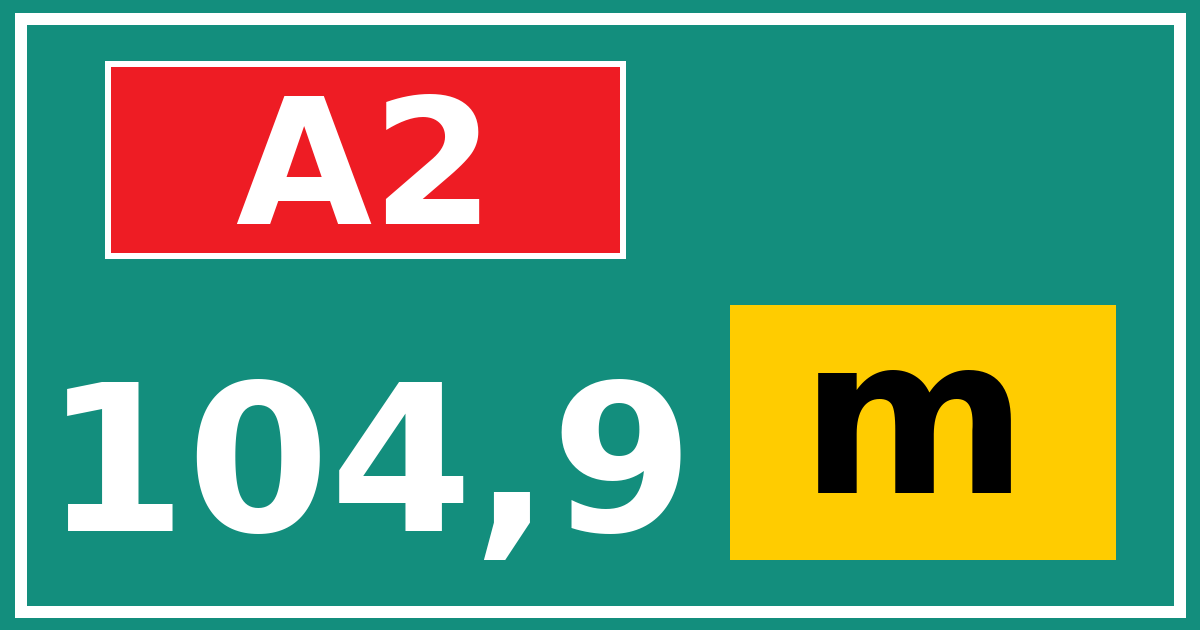 Hectometerbord A2 104,9 letter m