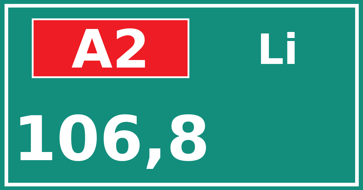 Hectometerbord A2 106,8 zijde Li
