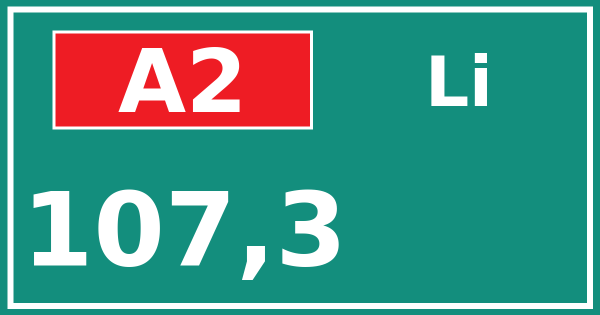 Hectometerbord A2 107,3 zijde Li