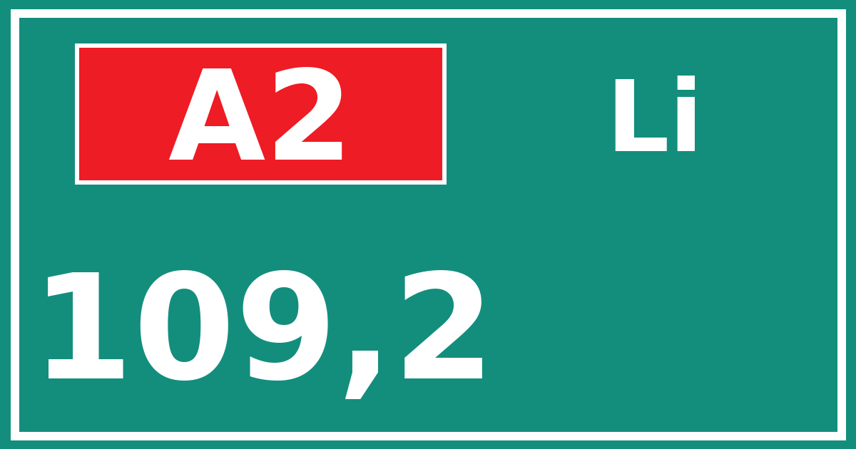 Hectometerbord A2 109,2 zijde Li