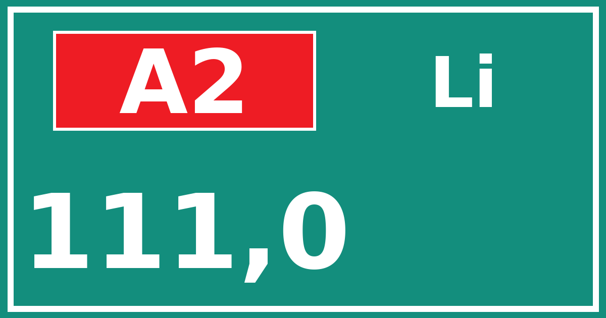 Hectometerbord A2 111,0 zijde Li