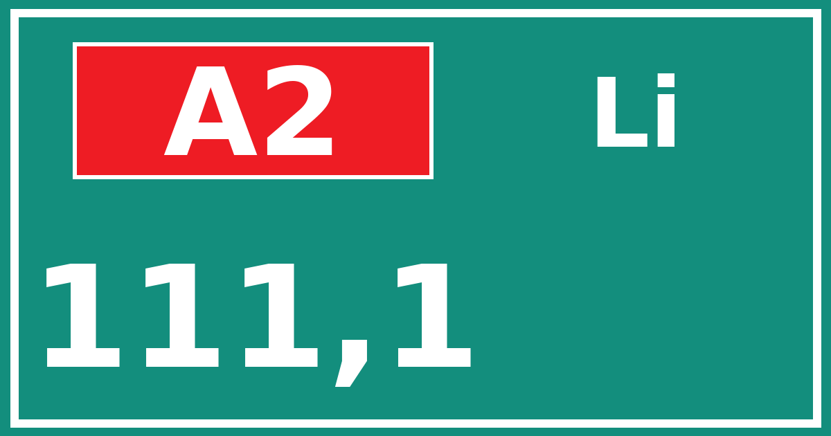Hectometerbord A2 111,1 zijde Li