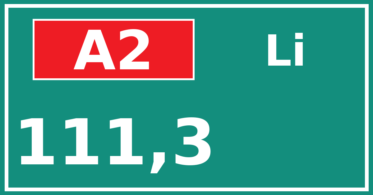 Hectometerbord A2 111,3 zijde Li