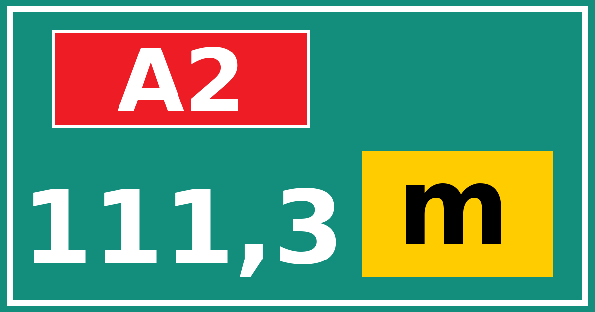 Hectometerbord A2 111,3 letter m