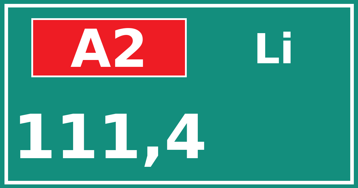 Hectometerbord A2 111,4 zijde Li
