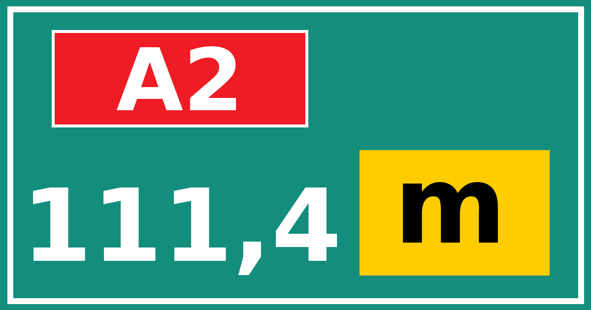 Hectometerbord A2 111,4 letter m