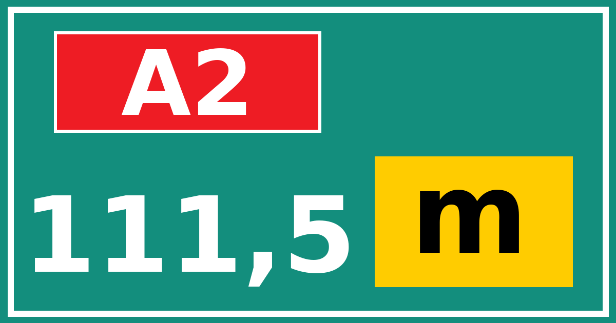 Hectometerbord A2 111,5 letter m