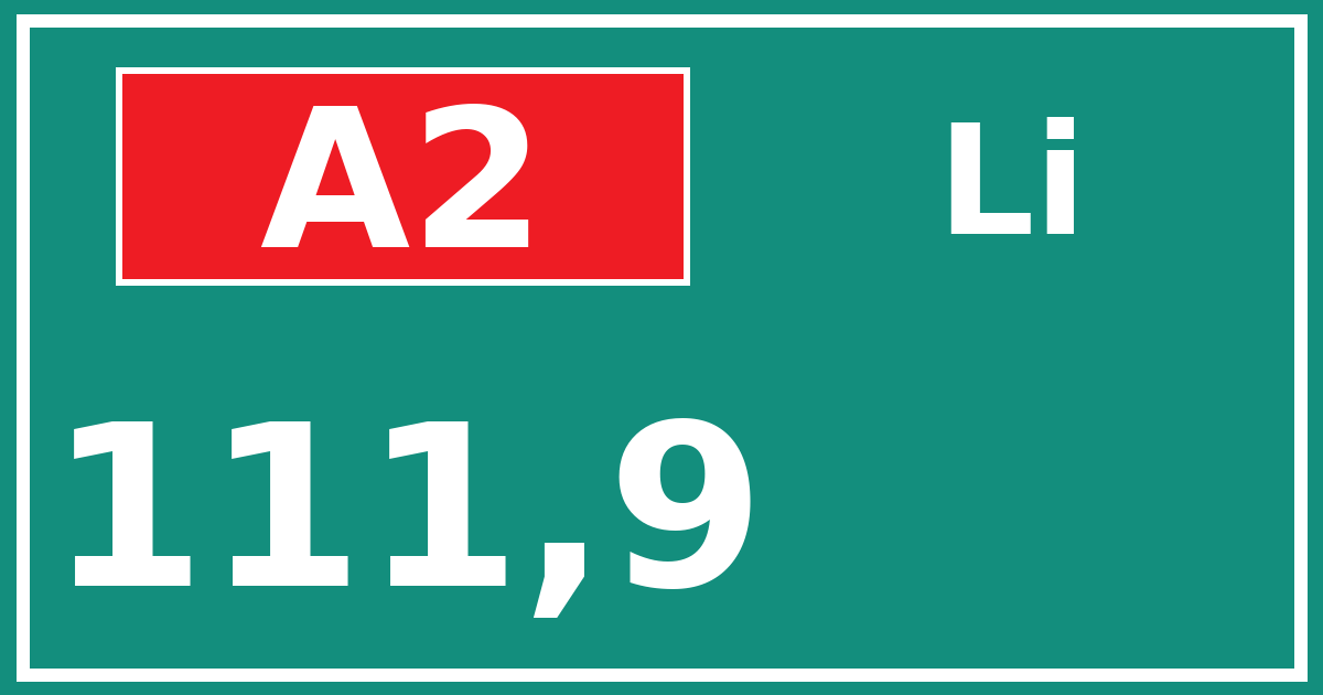 Hectometerbord A2 111,9 zijde Li