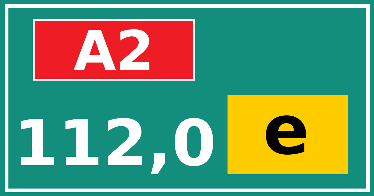 Hectometerbord A2 112,0 letter e