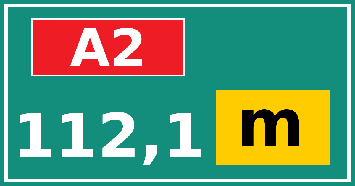 Hectometerbord A2 112,1 letter m