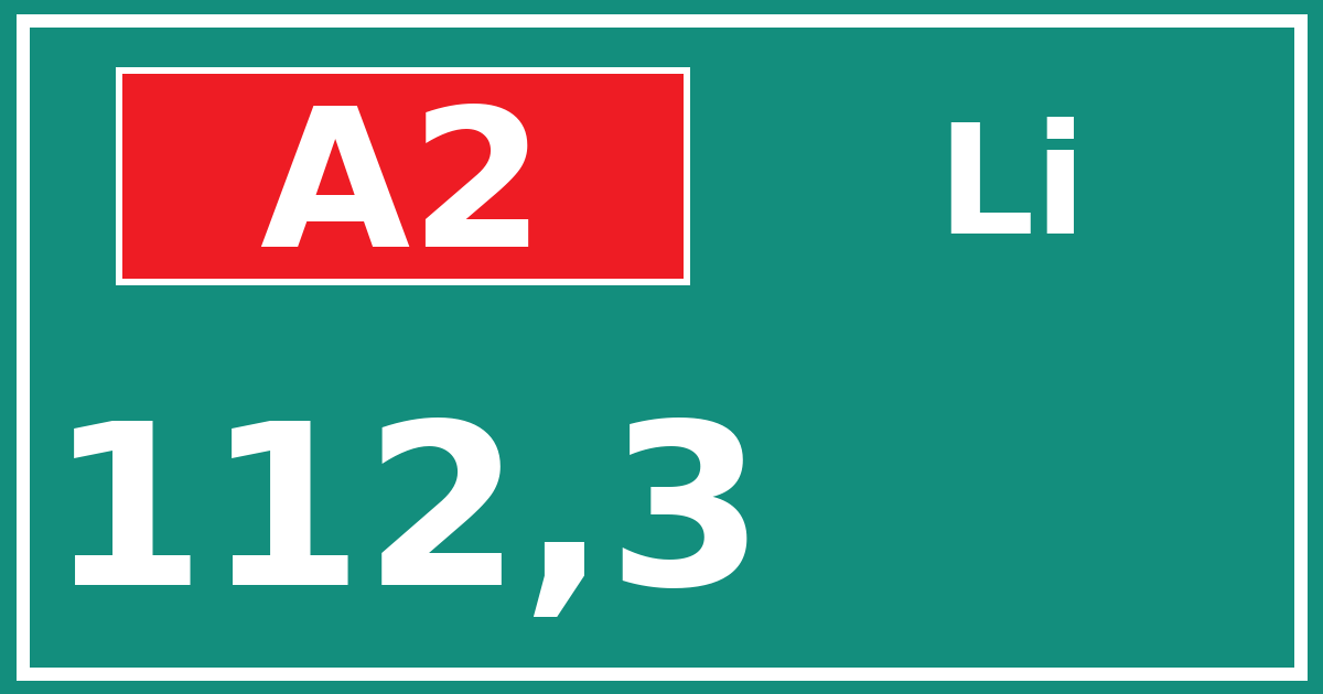 Hectometerbord A2 112,3 zijde Li