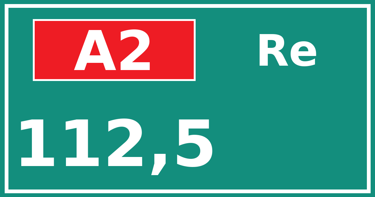 Hectometerbord A2 112,5 zijde Re