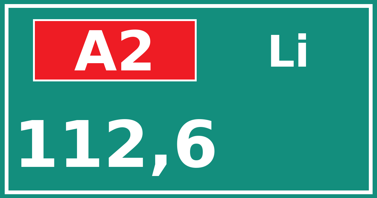 Hectometerbord A2 112,6 zijde Li