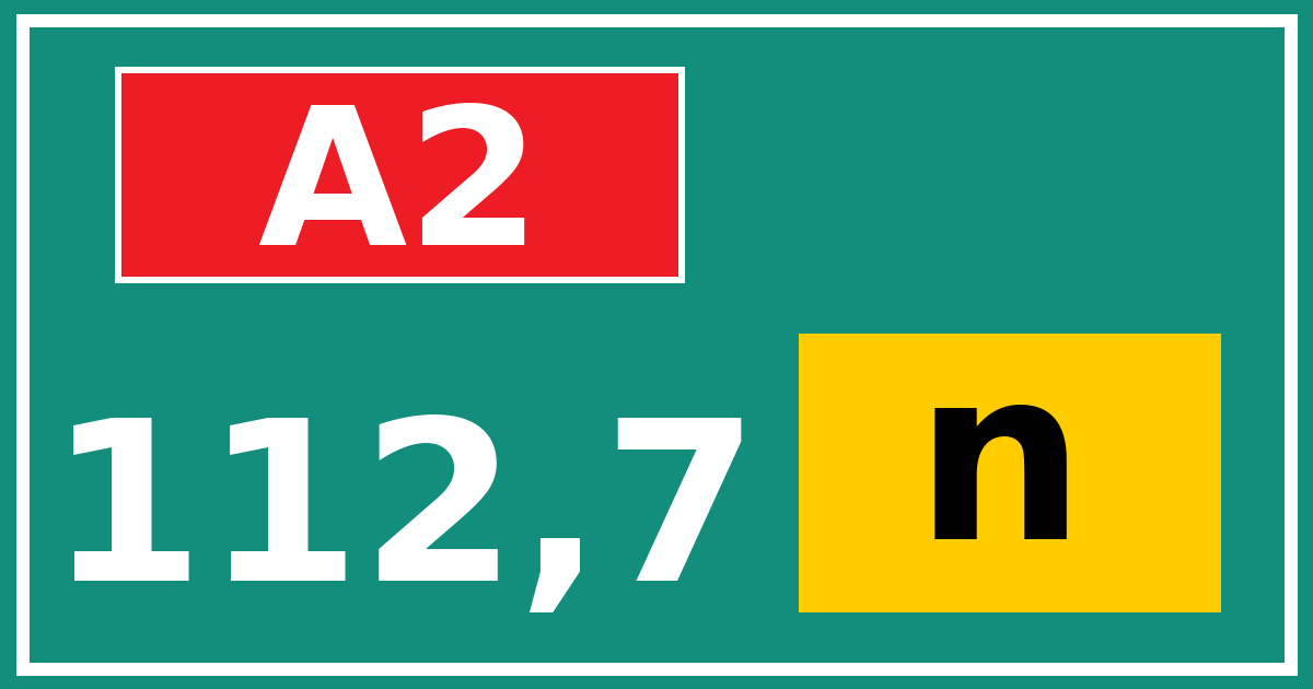 Hectometerbord A2 112,7 letter n