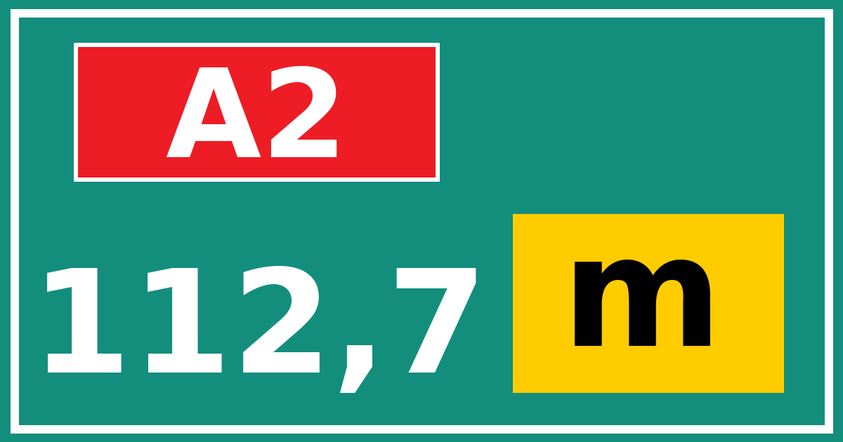 Hectometerbord A2 112,7 letter m
