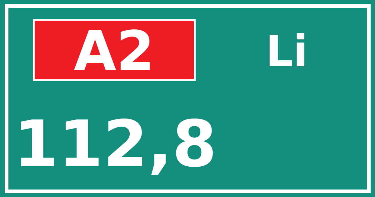 Hectometerbord A2 112,8 zijde Li