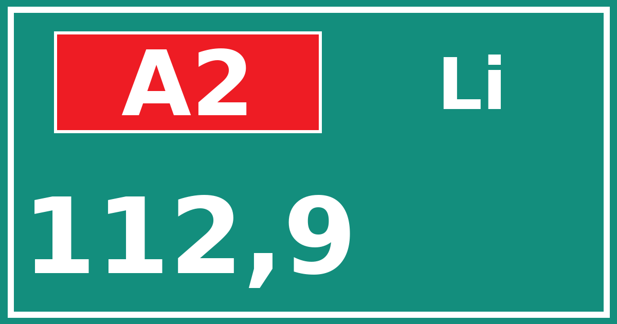 Hectometerbord A2 112,9 zijde Li