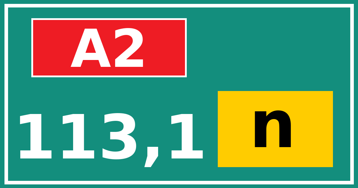 Hectometerbord A2 113,1 letter n