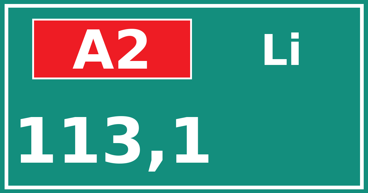 Hectometerbord A2 113,1 zijde Li