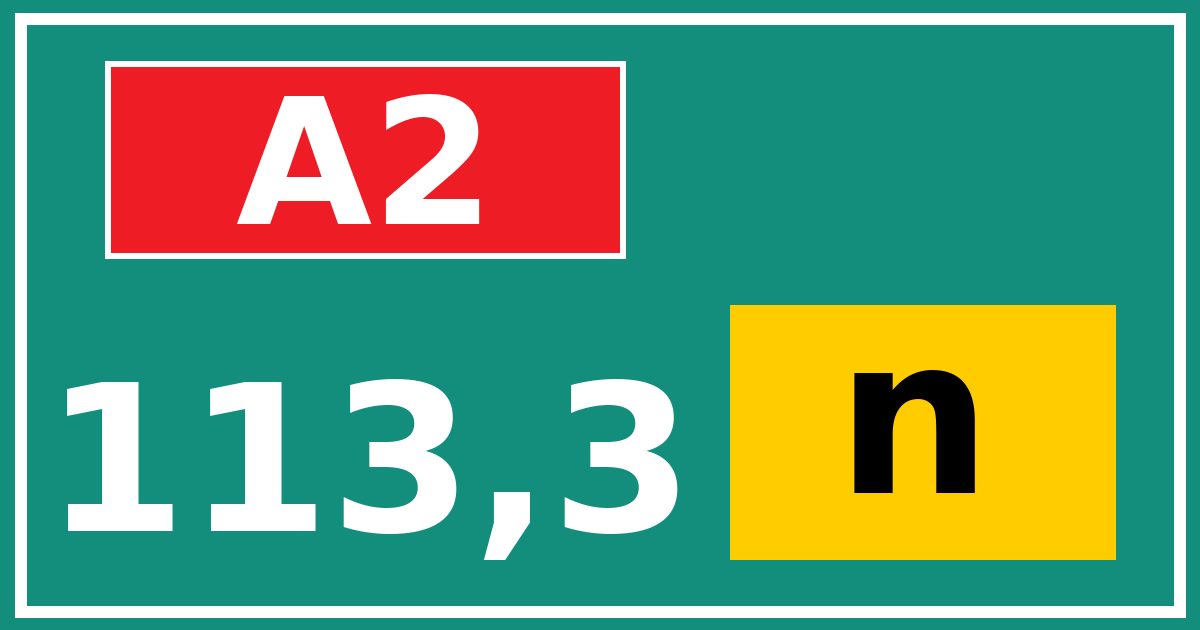 Hectometerbord A2 113,3 letter n